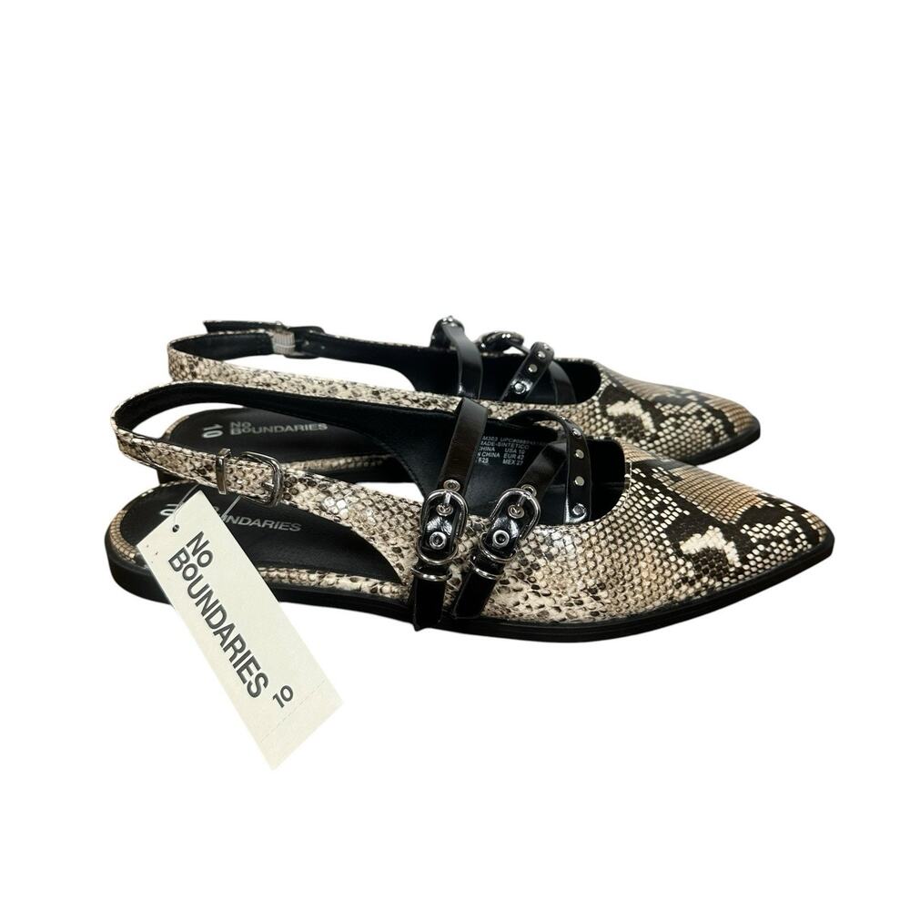 NEW Womens No Boundaries Pointed Toe Snake Print Flats Size 10 Slingback Shoes